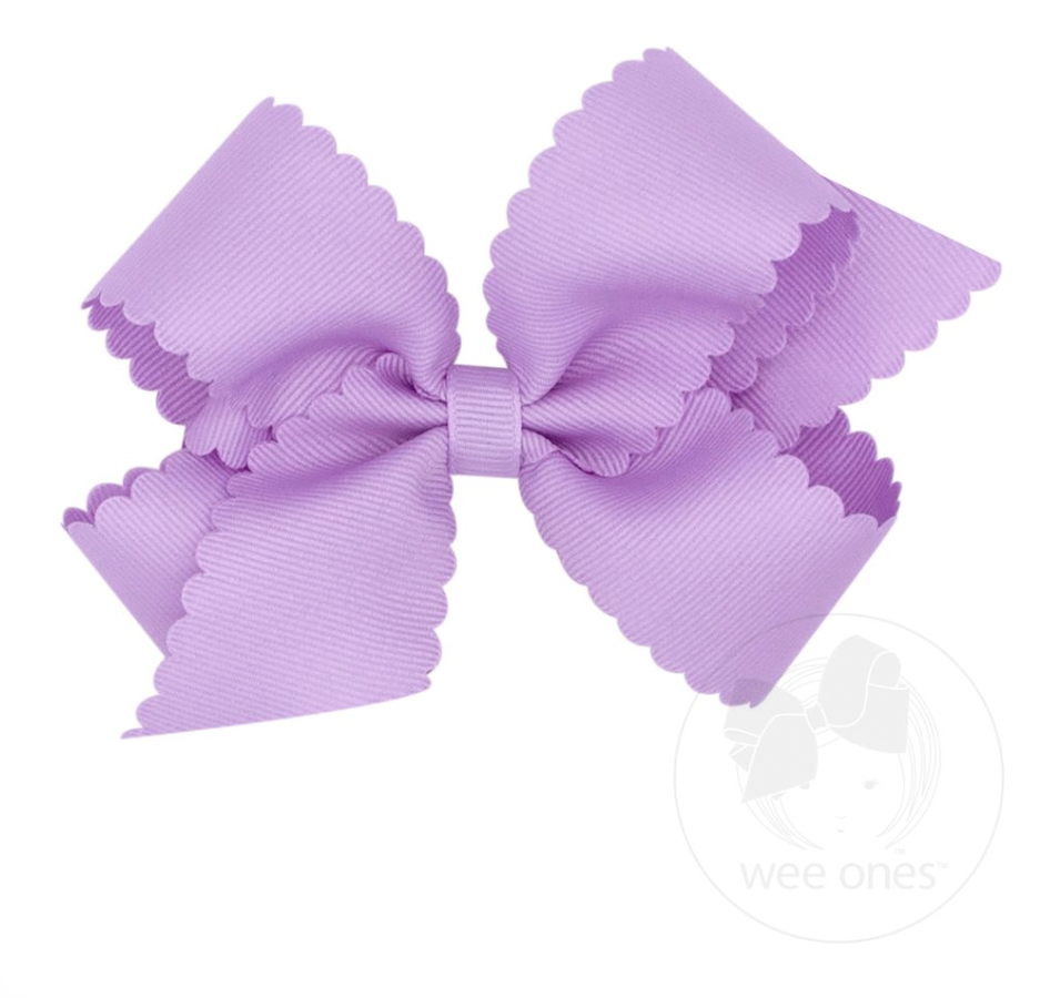 Medium Grosgrain Hair Bow with Scalloped Edge, Light Orchid