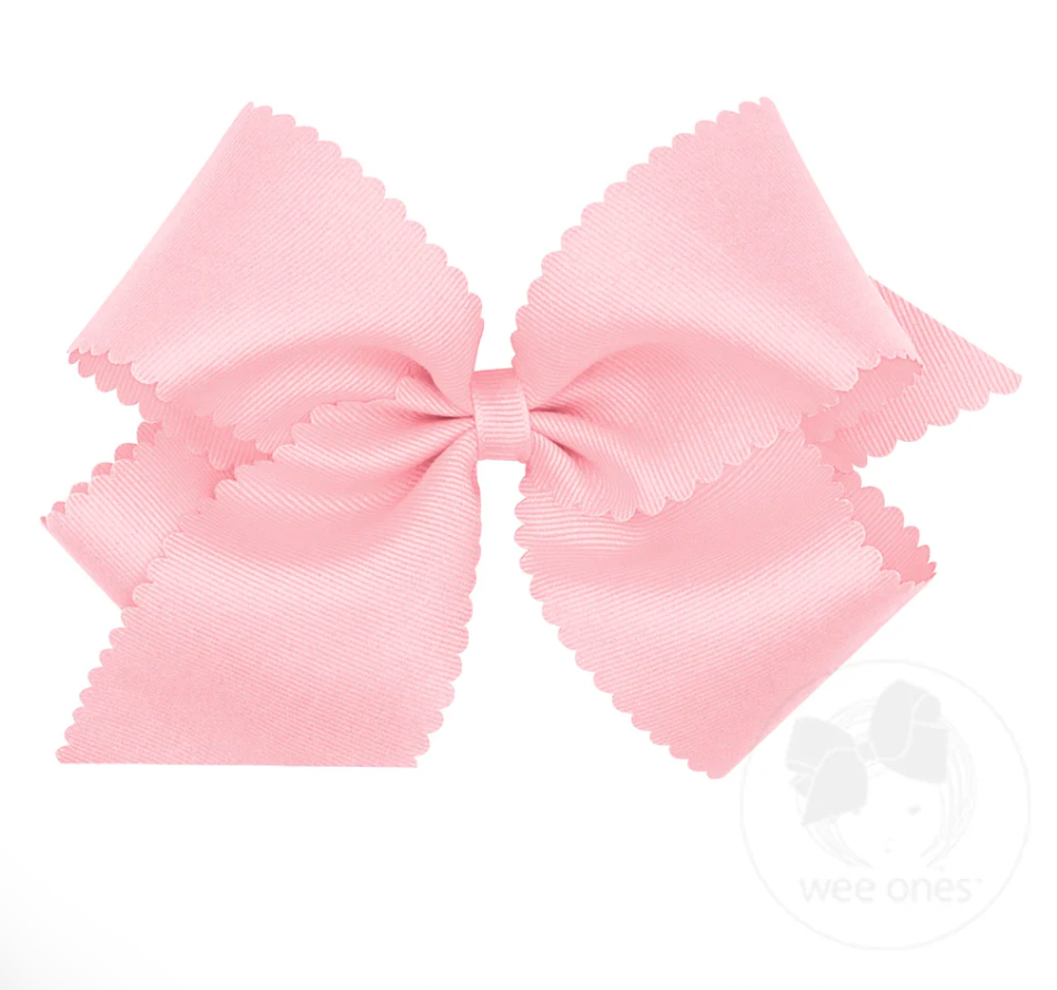 King Grosgrain Hair Bow Scalloped Edge, Light Pink