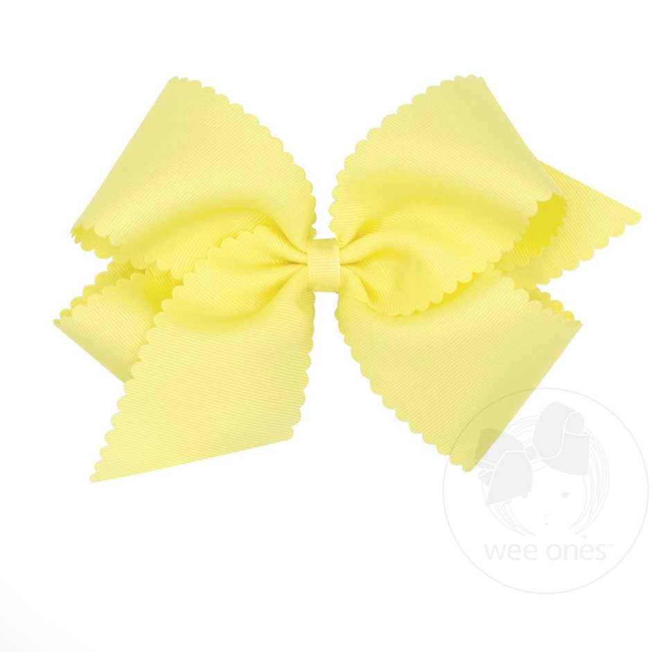 King Grosgrain Hair Bow Scalloped Edge, Light Yellow