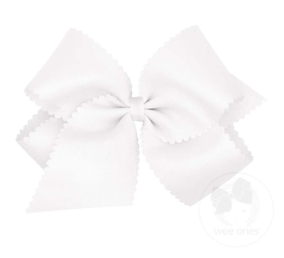 King Grosgrain Hair Bow Scalloped Edge, White
