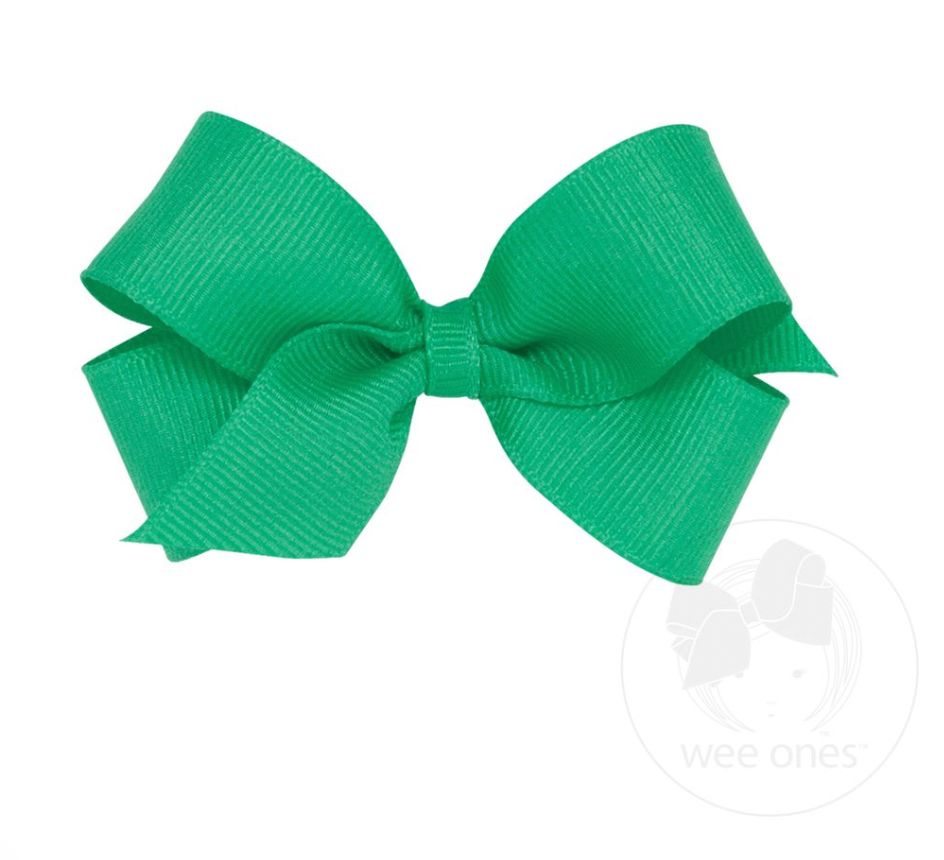Mini Classic Grosgrain Hair Bow, Fern Green