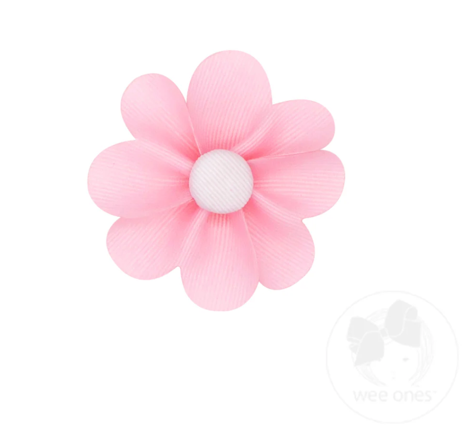 Grosgrain Petal Flower Hair Clip with Button Center, Pearl with White