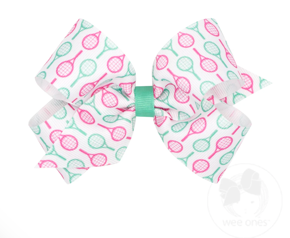 Medium Racket Print Grosgrain Hair Bow