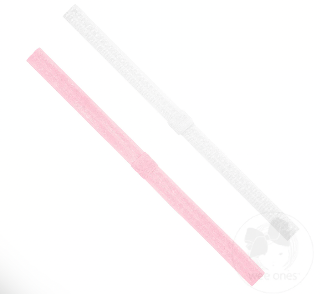 Two Pack Narrow Stretch Add-A-Bow Baby Girl Headbands, Pink and White