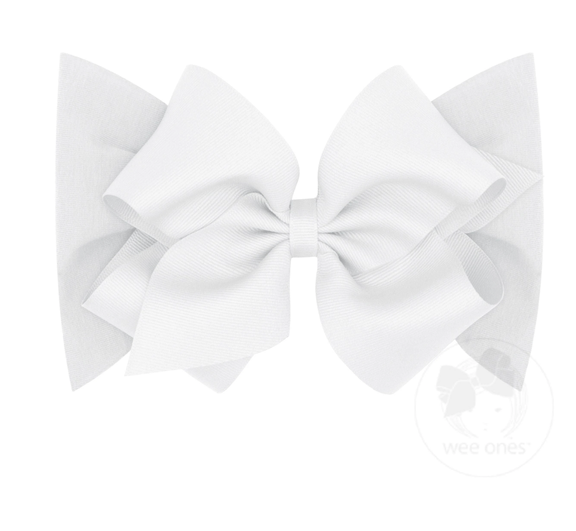 Small King Grosgrain Bow Matching Cotton Jersey Baby Headband, White