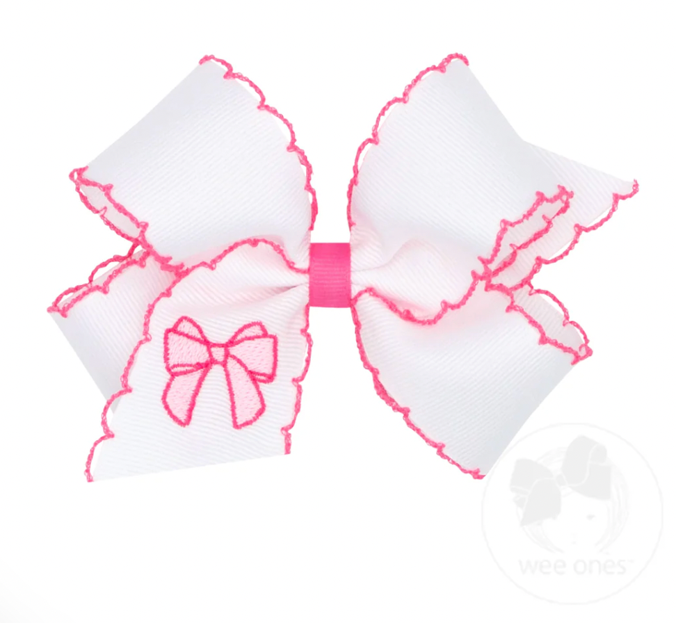 Medium Bow Embroidered Grosgrain Hair Bow with Moonstitch Edge
