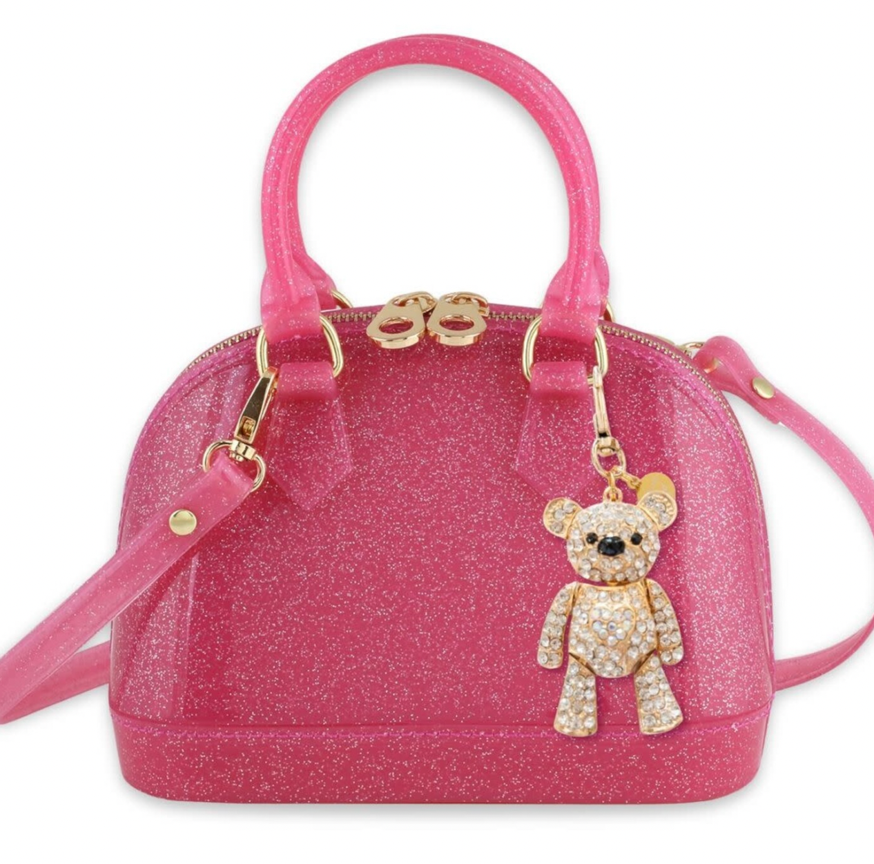Carrying Kind Cate Charm Purse with Crystal Teddy - Hot Pink Sparkle