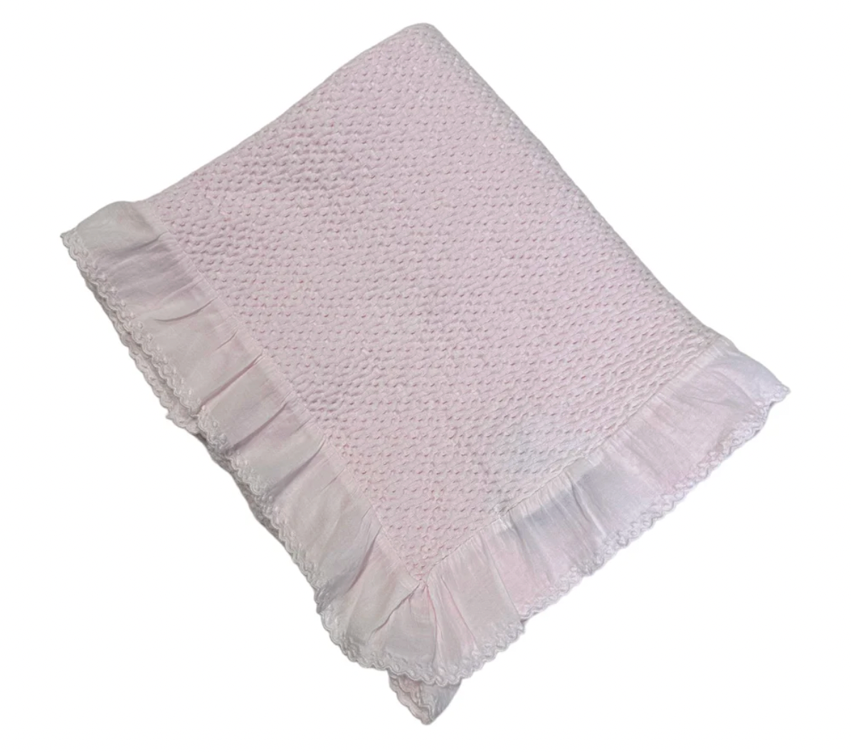 Stonewashed Puckered Blanket with Dotted Swiss Ruffle- Pink