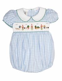 Rosie Mallard Duck Smocked Waist Bubble with White Peter Pan Collar