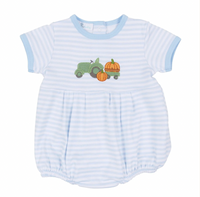 Pumpkin Tractor Applique Bubble - Light Blue