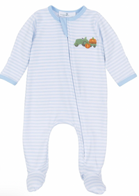 Pumpkin Tractor Applique Zip Footie - Light Blue
