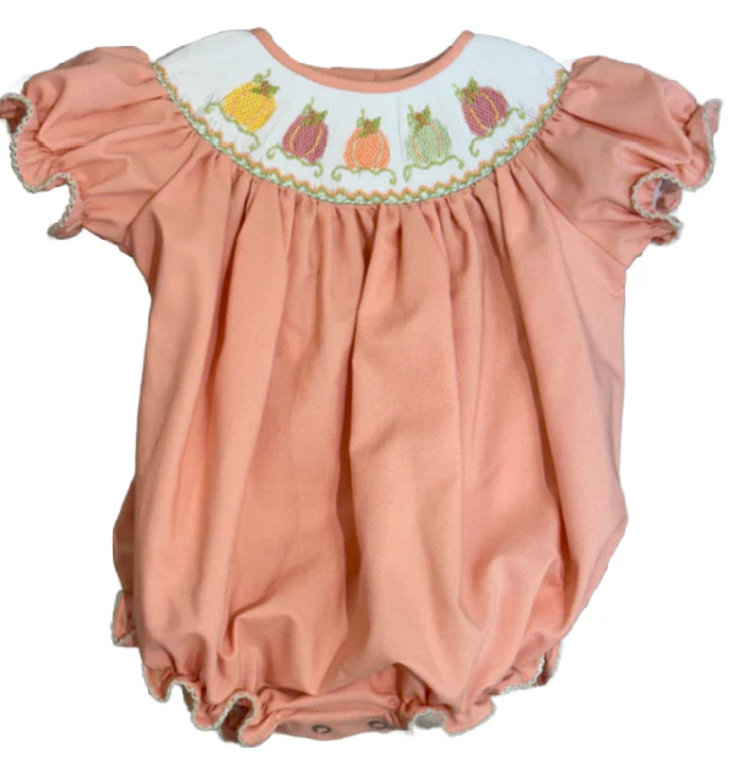 Emmie Pumpkin Smocked Bubble