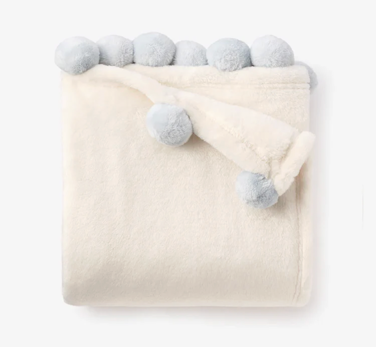 Flannel Fleece Pom Blanket Blue