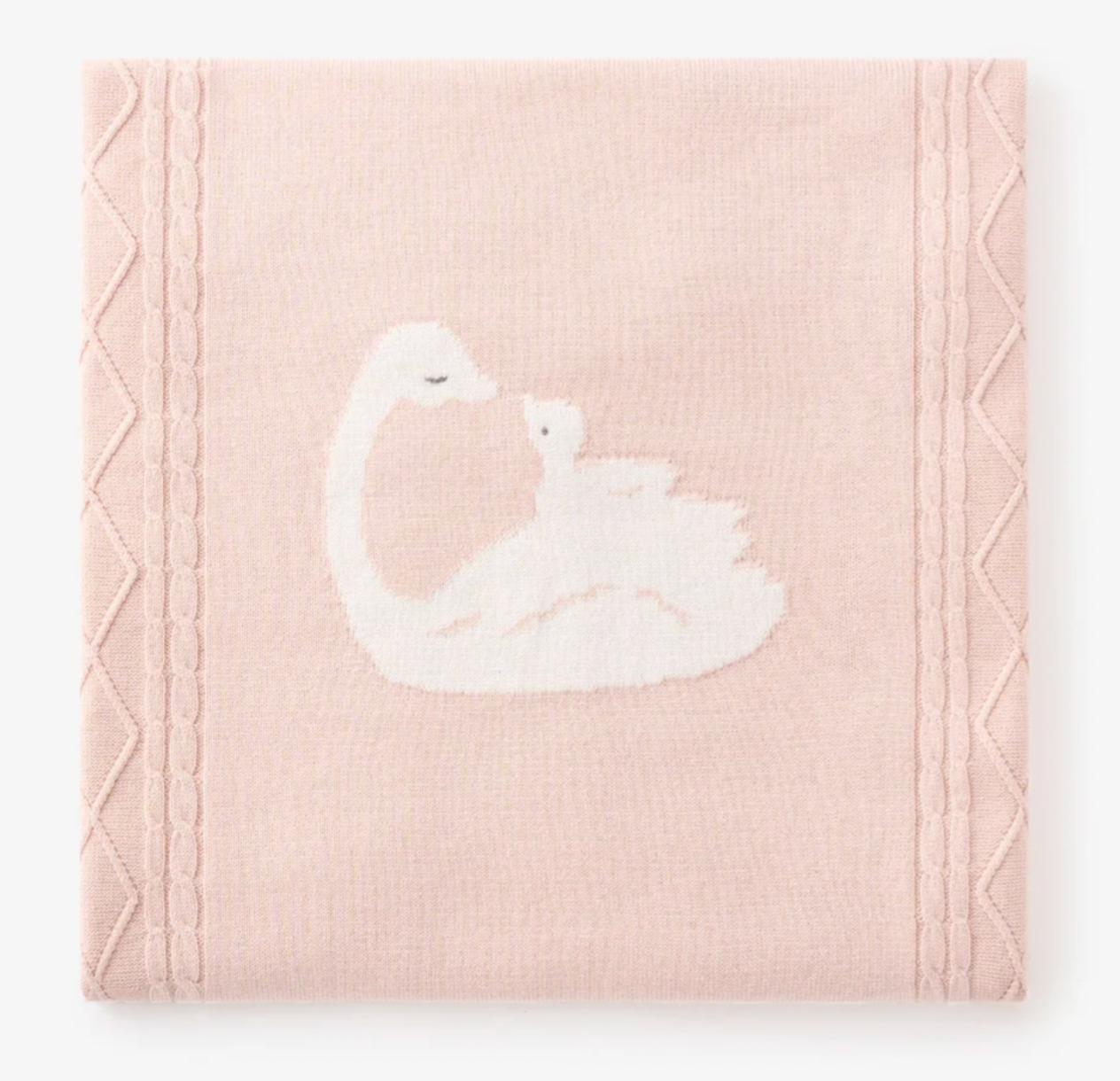 Swan Intarsia Cable Blanket - Pink