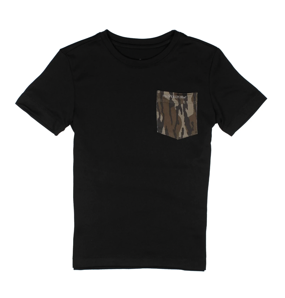 Boys Ravine Pocket Tee SS Mossy Oak Black