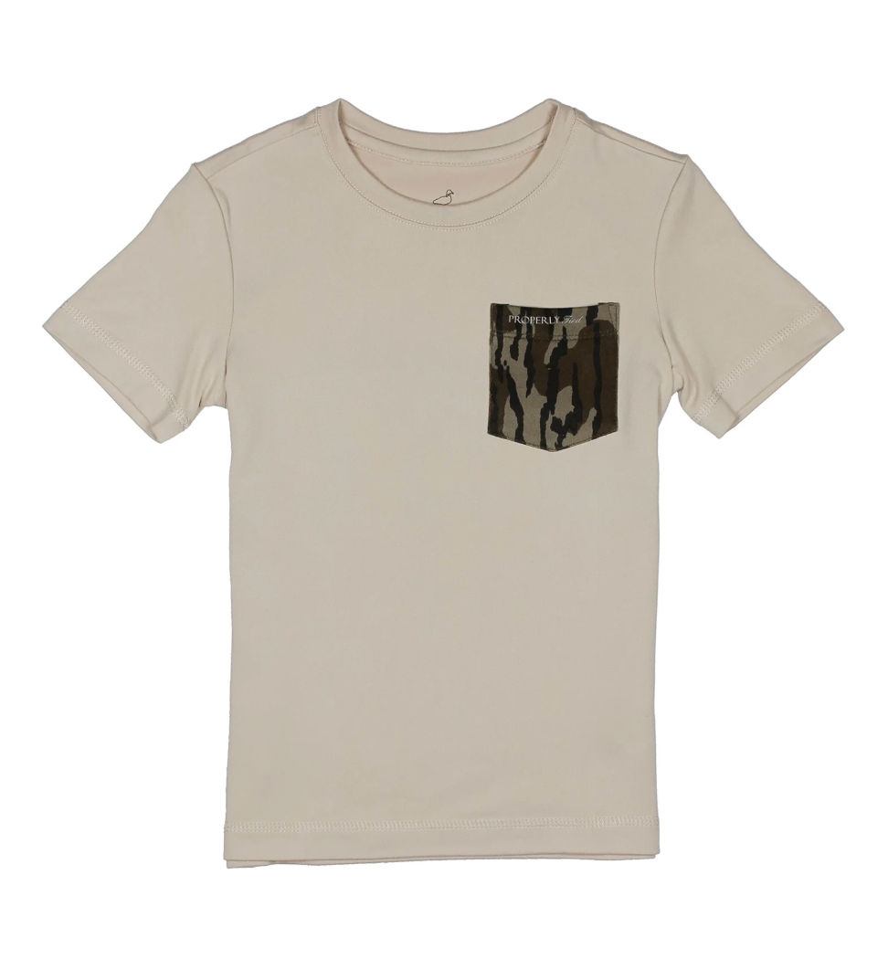 Boys Ravine Pocket Tee SS Mossy Oak Dove