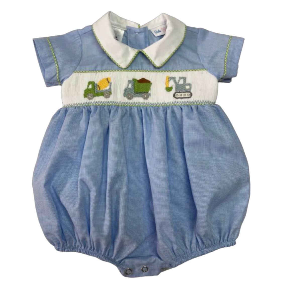 Noah Truck Smocked Bubble with White Collar