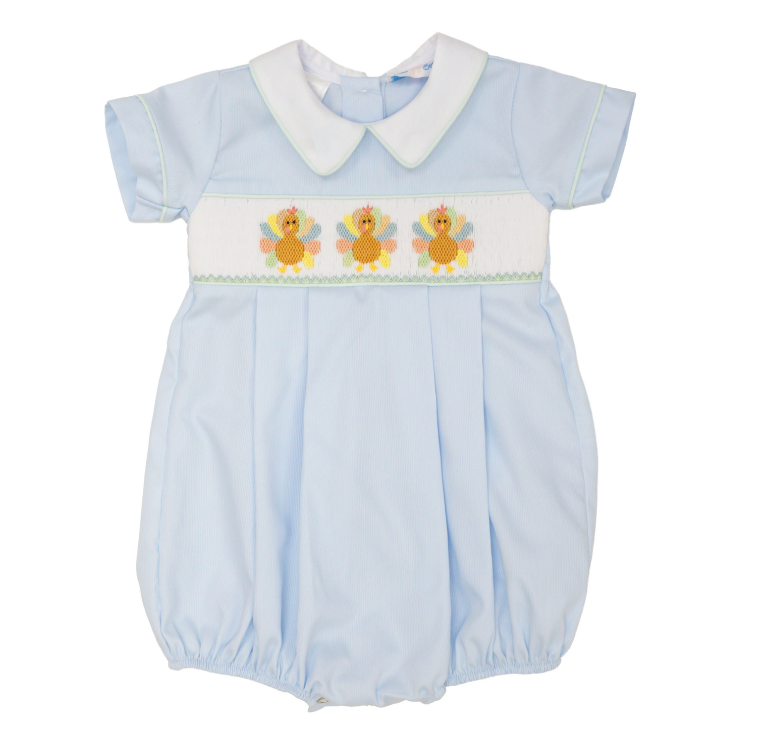 Blake Turkeys Smocked Bubble with White Collar with Pintucks