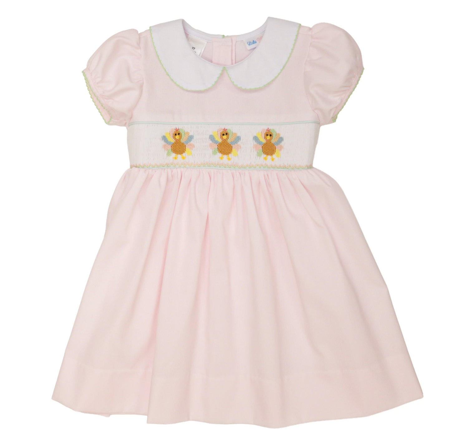 Rose Turkey’s Smocked Waist Dress with White Peter Pan Collar