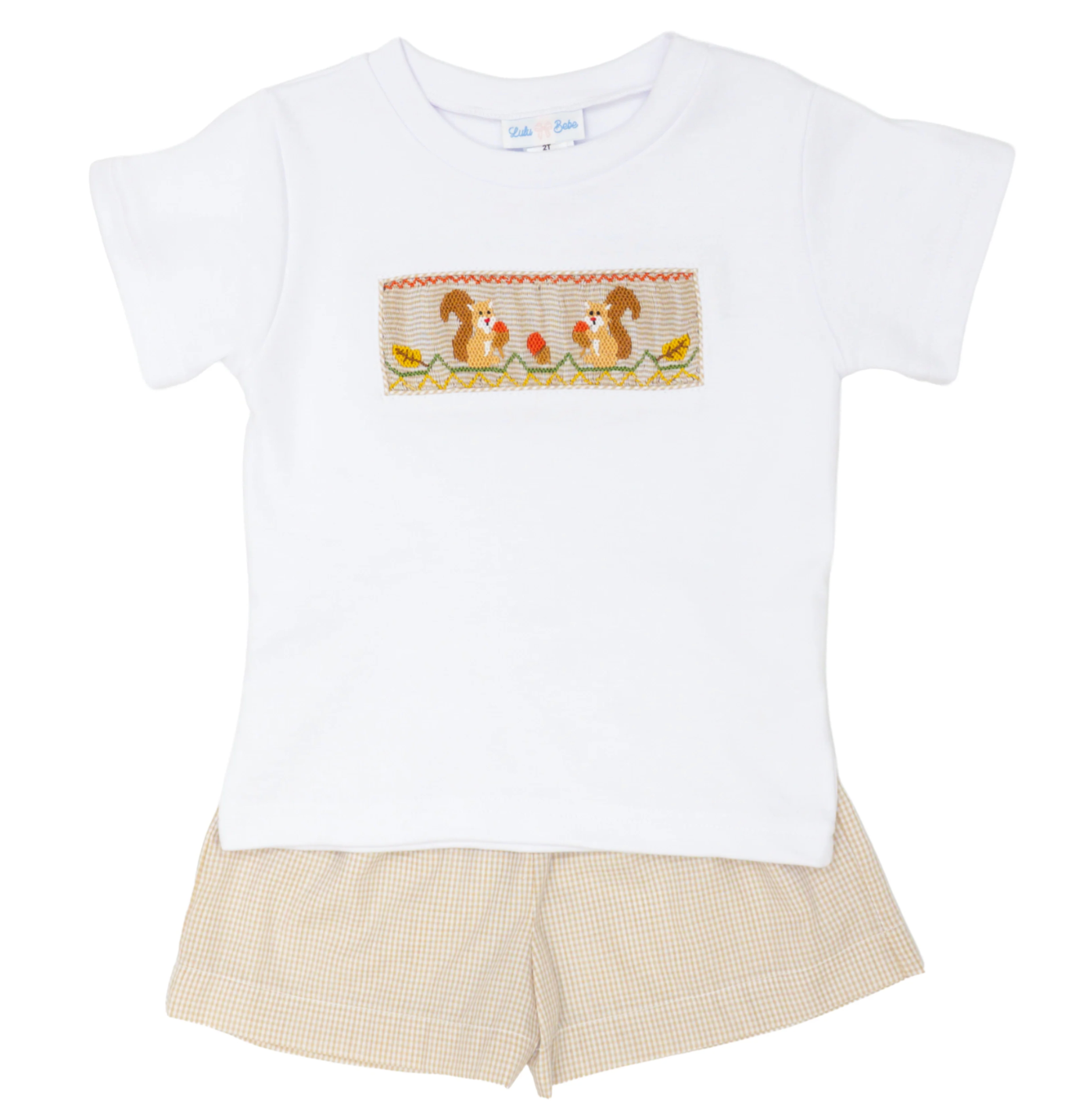 Tom Brown and White Gingham Autumn Smocked T-Shirt and Shorts Set