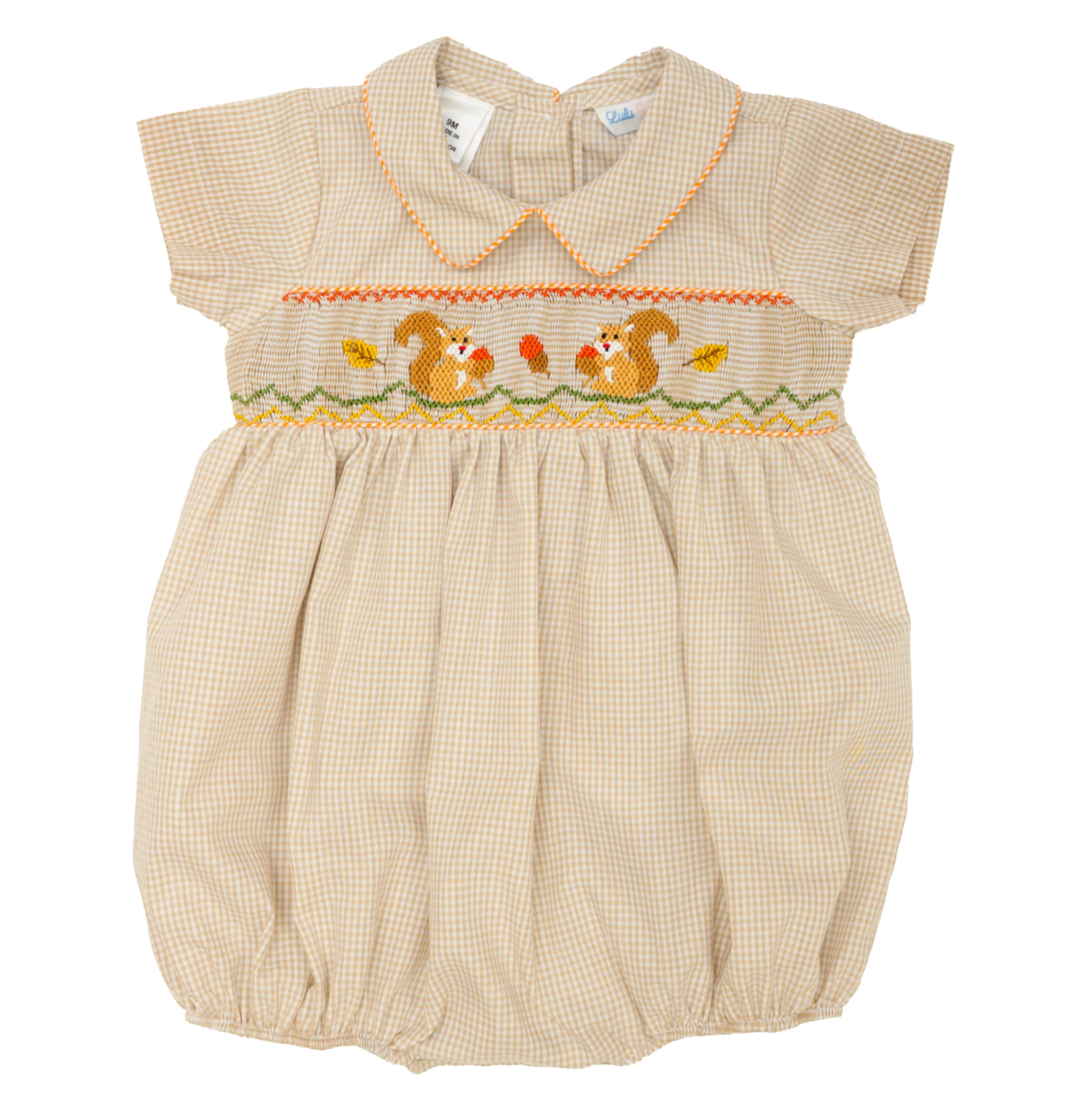Noah Brown and White Gingham Autumn Smocked Bubble with Collar