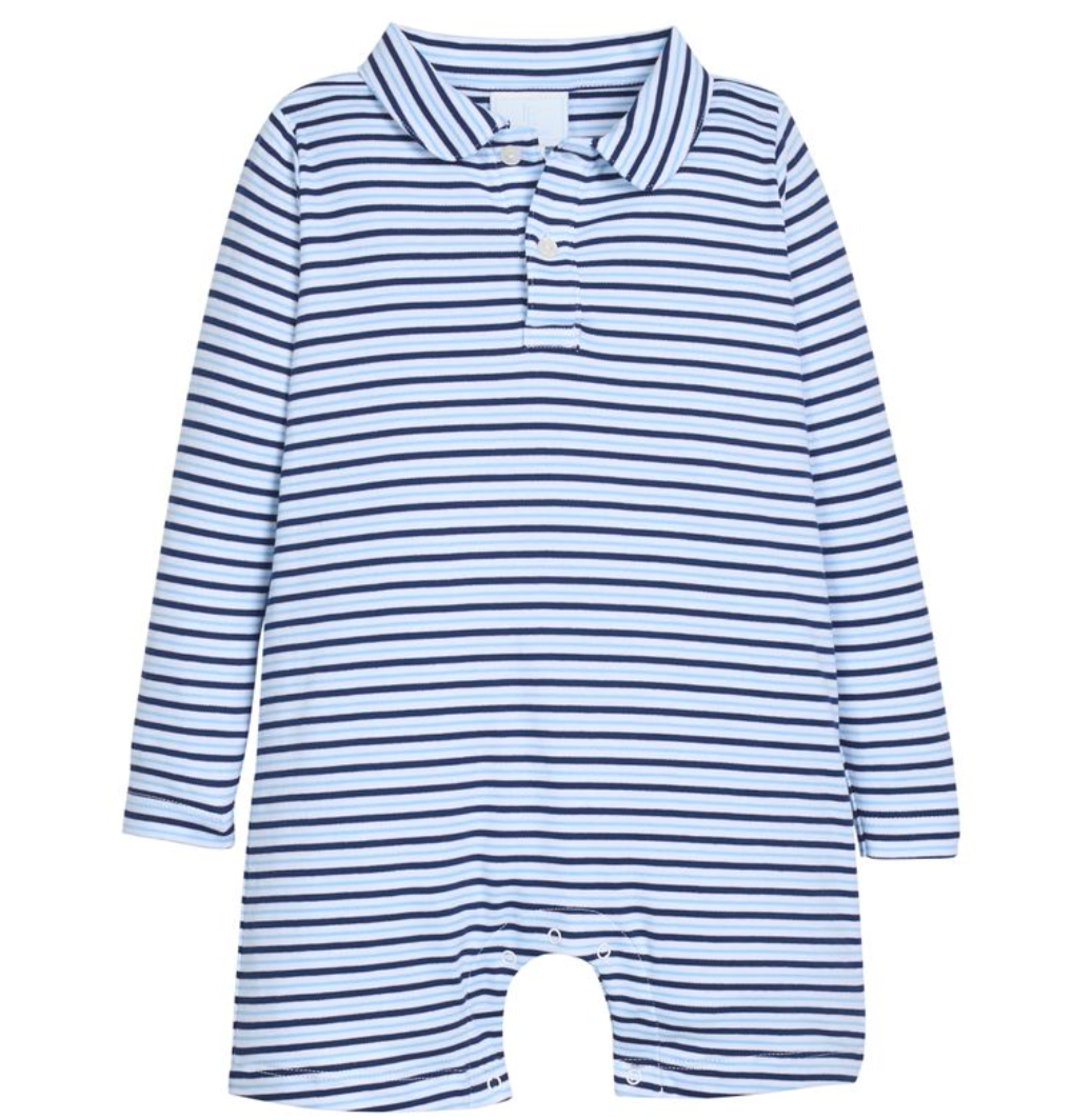 Long Sleeve Peter Pan Polo Romper - Winslow Stripe