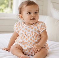Baby Pumpkin Print Ruffle Short Sleeve Bubble