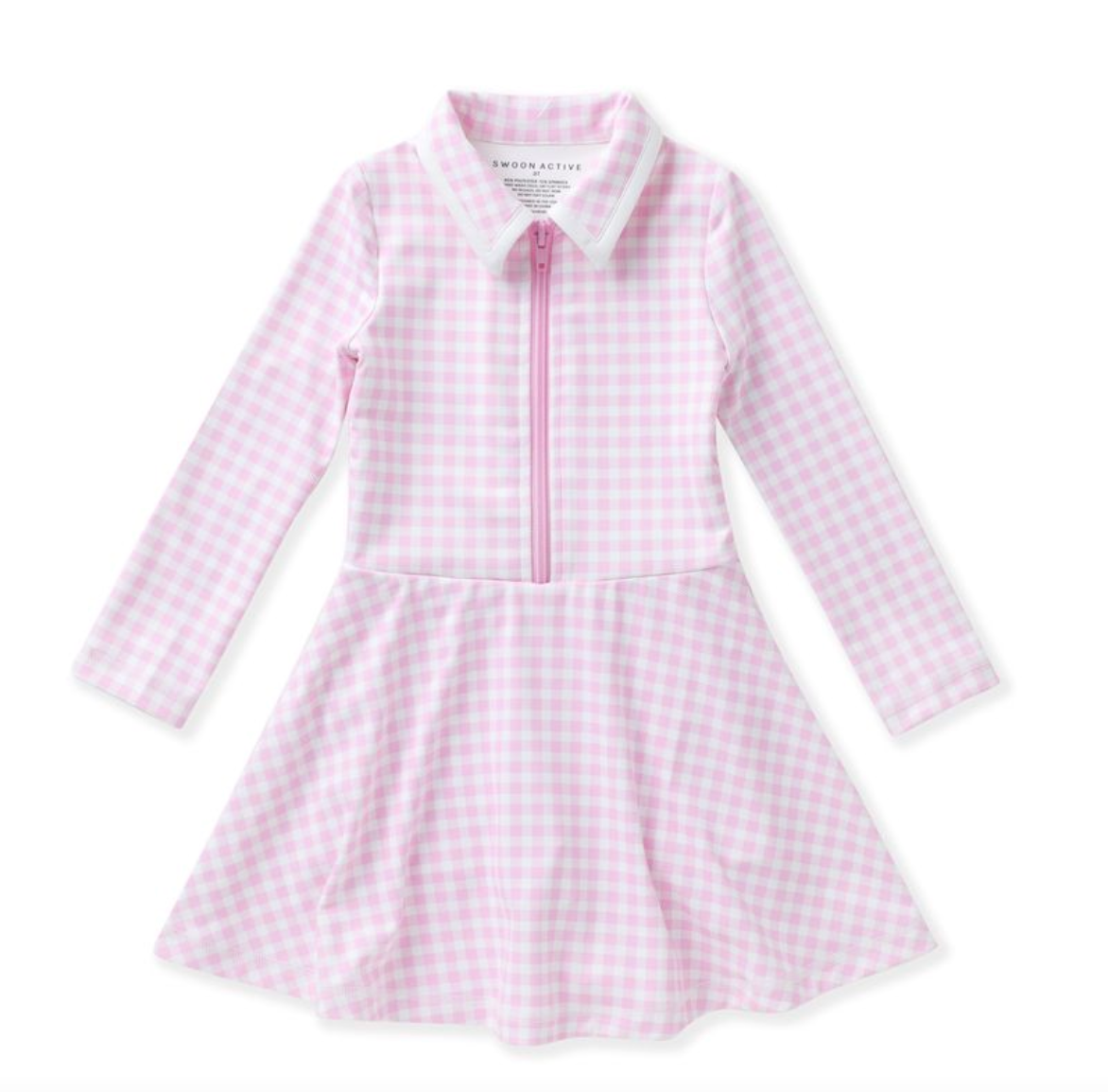 Pink Gingham Long Sleeve Tennis Dress