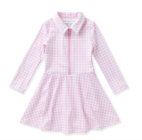 Pink Gingham Long Sleeve Tennis Dress