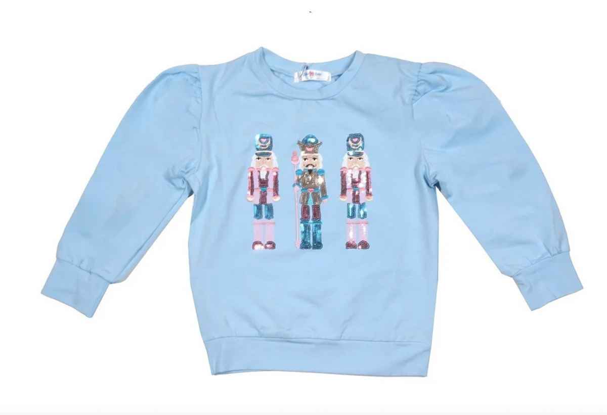 Nutcracker Sequin LS Blue Top