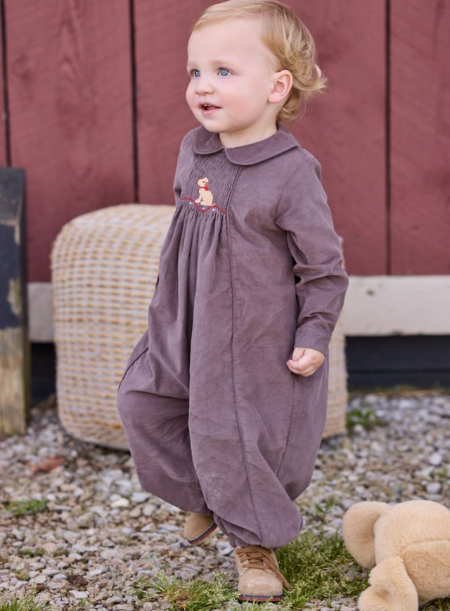 Chest Smocked Romper Seated Lab Puppy