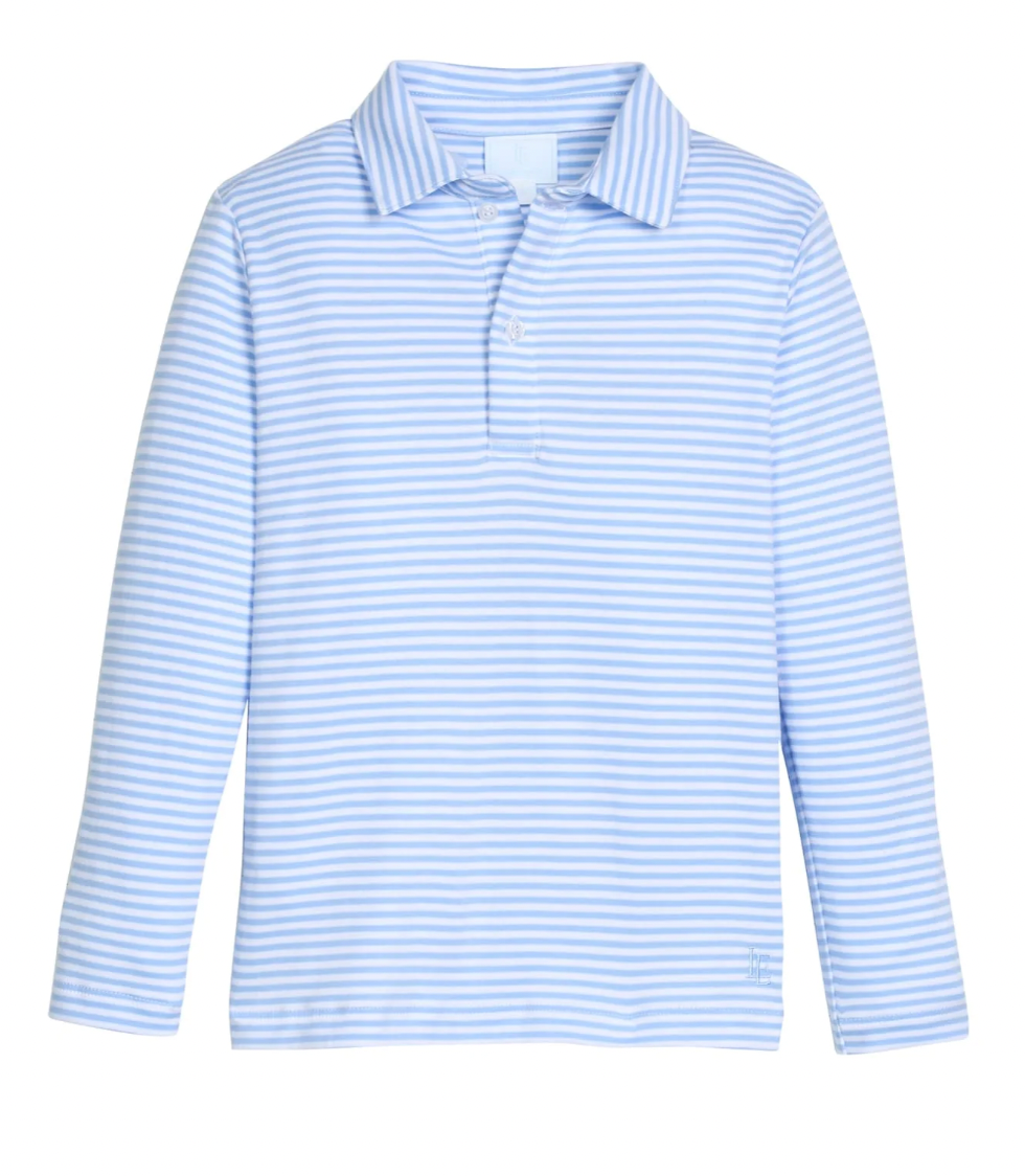 Long Sleeve Polo Light Blue Stripe