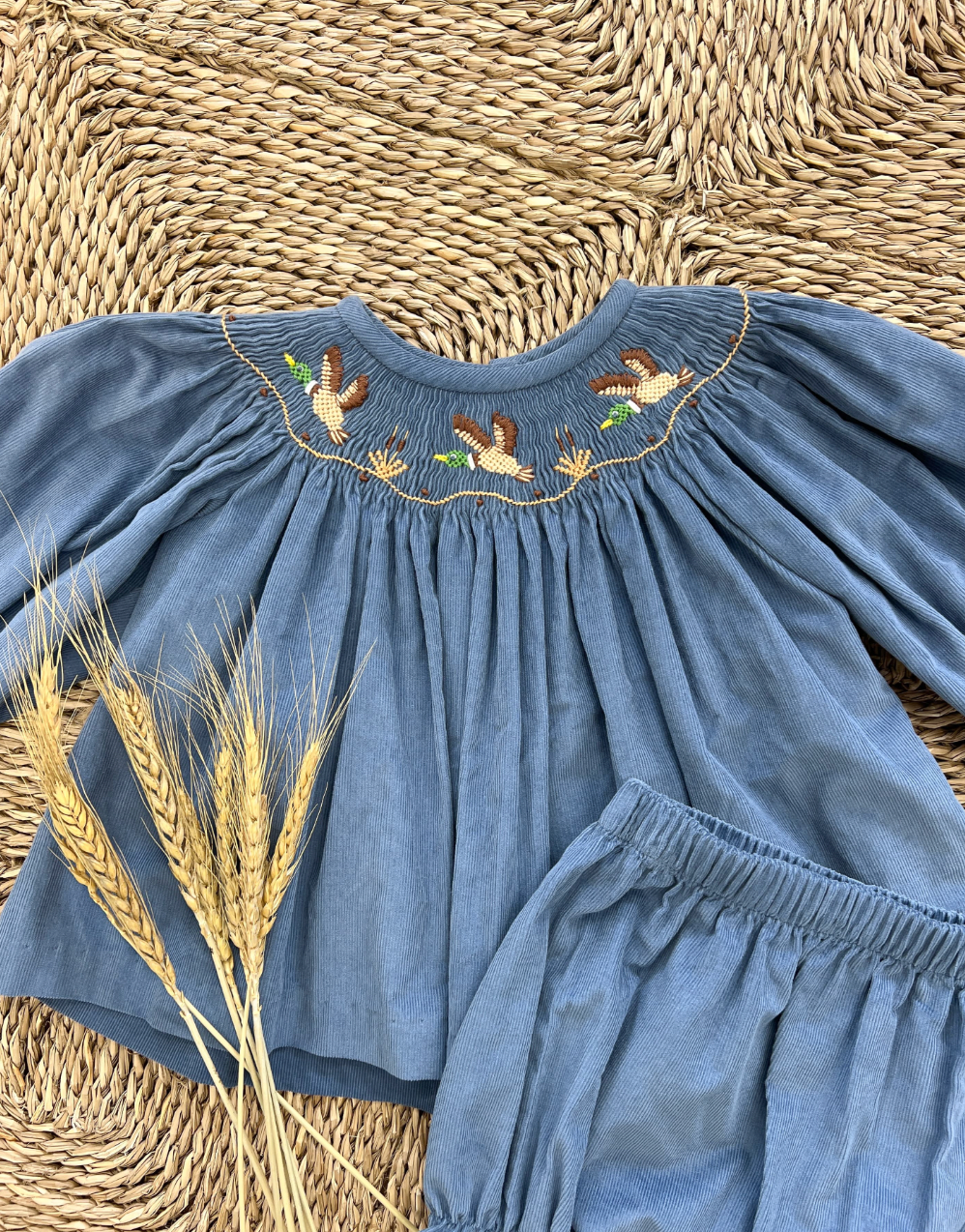 Flying Mallard Smocked Bishop Bloomer set
