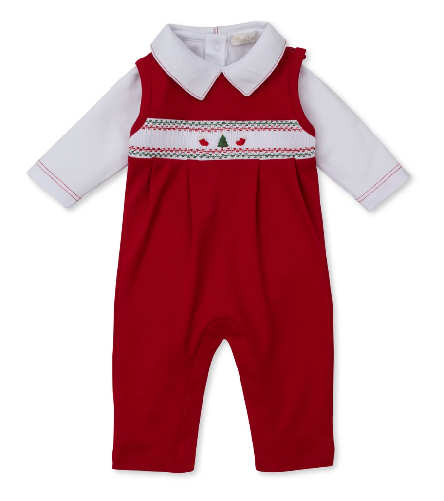 Holiday Medley Hand Smocked Christmas Tree Overall Set