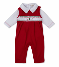 Holiday Medley Hand Smocked Christmas Tree Overall Set