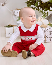 Holiday Medley Hand Smocked Christmas Tree Overall Set