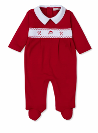 Holiday Medley Hand Smocked Santa Footie with Collar
