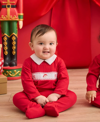 Holiday Medley Hand Smocked Santa Footie with Collar