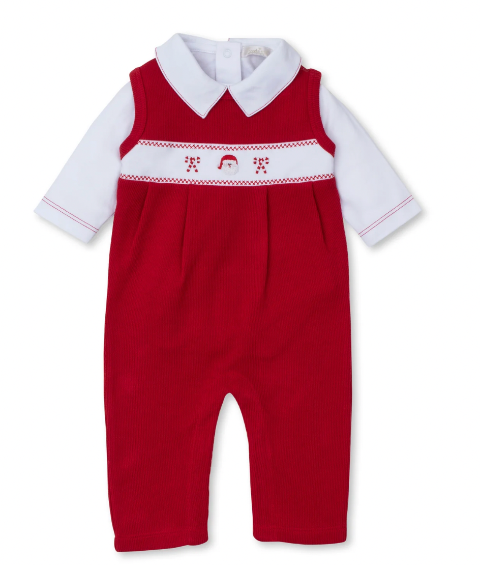 Holiday Medley Hand Embroidered Santa Overall Set