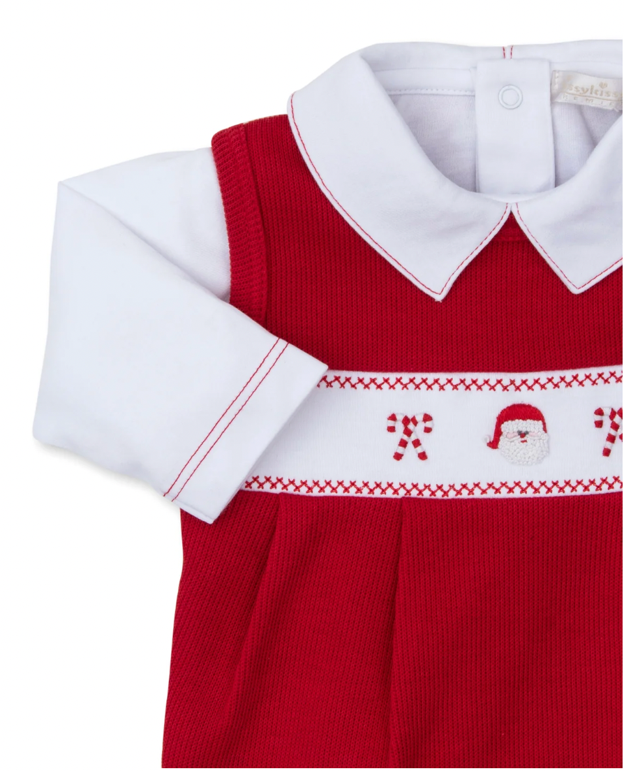 Holiday Medley Hand Embroidered Santa Overall Set