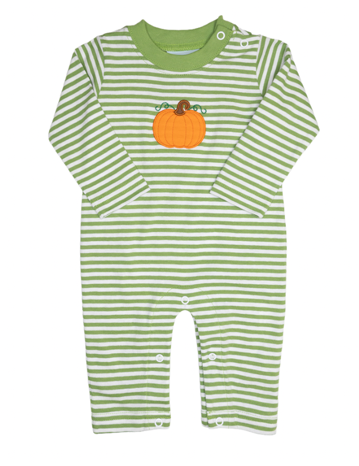 Boy's Green Stripe Pumpkin Romper