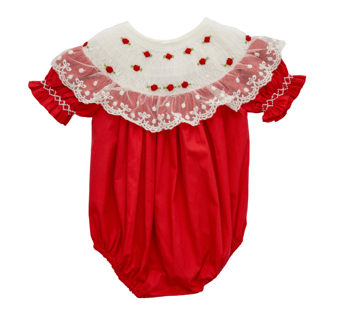 Emery Red Smocked Bubble Lace Collar