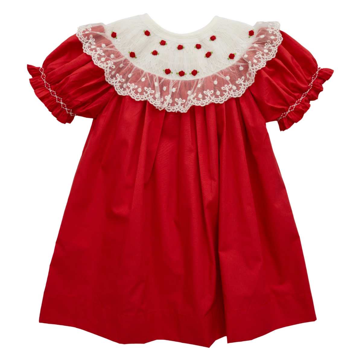 Emery Red Smocked Dress with Lace Collar