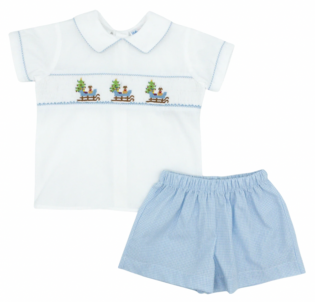 Drew Smocked Short Set - Sleigh with dog