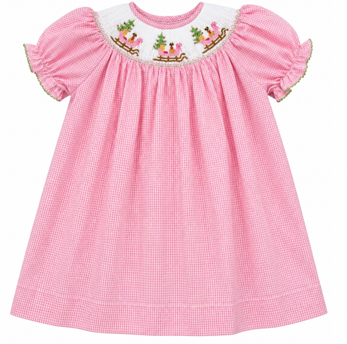 Emma Smocked Bishop Dress Sleigh with dog
