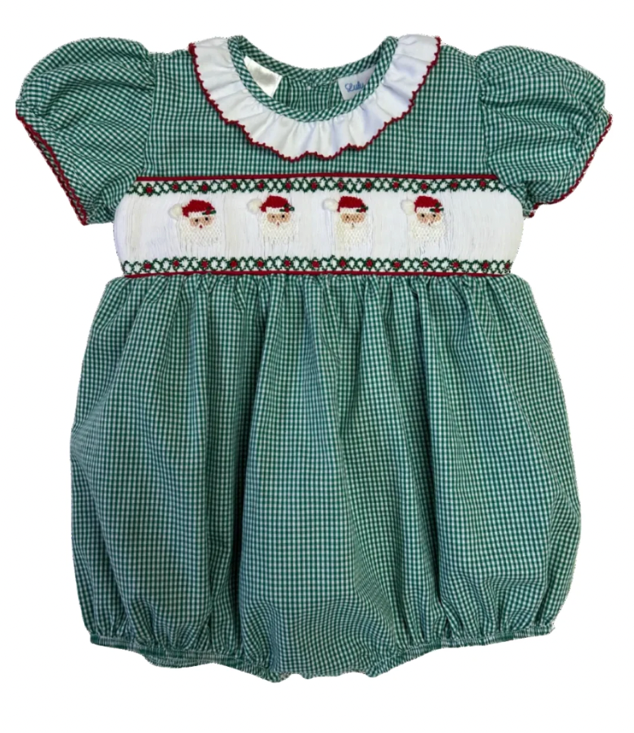 Rosie Santa Smocked Waist Bubble w/ Ruffle Collar