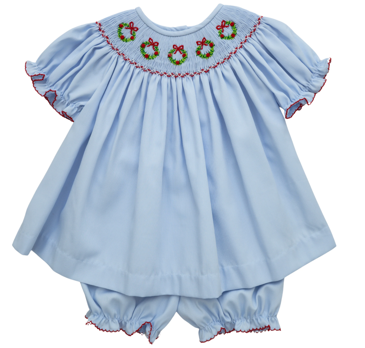 Emma Christmas Wreath Smocked Bishop Bloomer Set