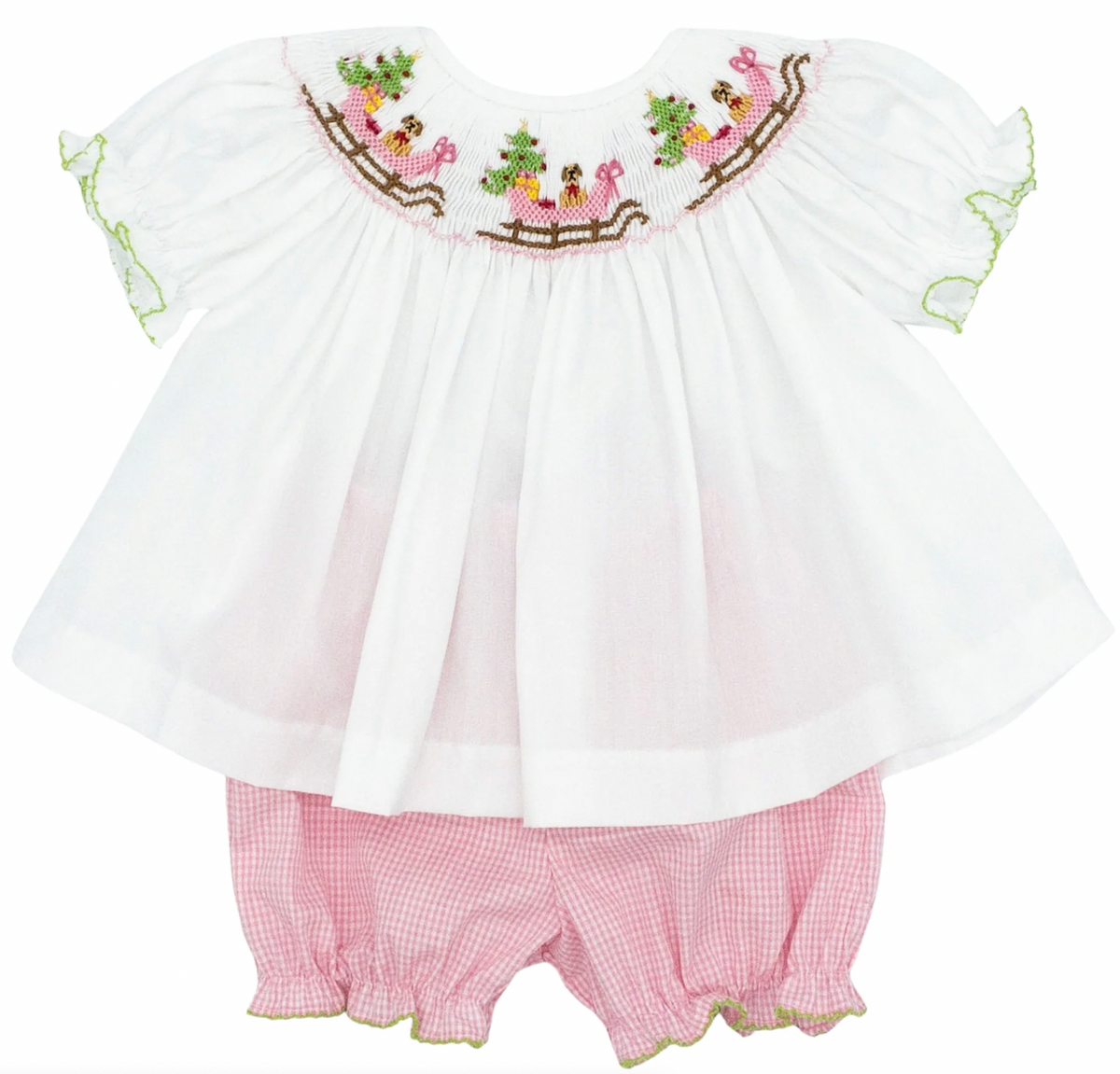 Emma Santa Sleigh Smocked Bishop Top with Bloomers
