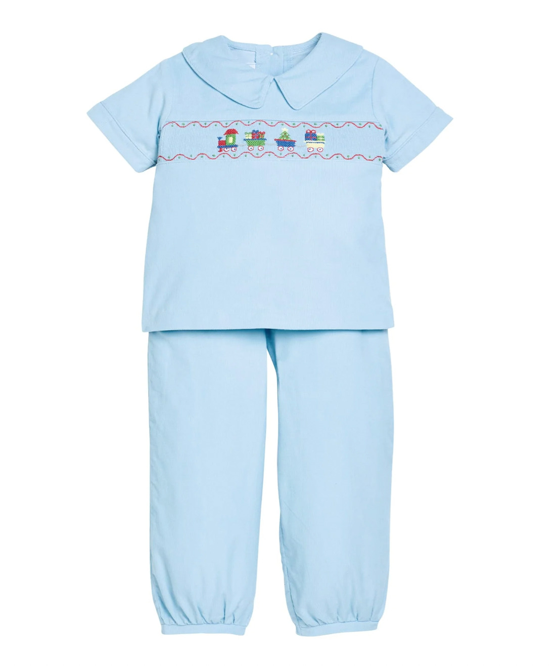 Smocked Pant Set Holiday Train