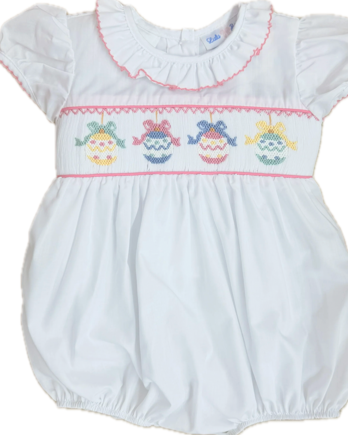 Rosie Ornament Smocked Waist Bubble with Ruffle Collar